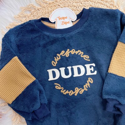 Conj. Casaco Dude e Calça em Malha Wafle - Marinho e Caramelo